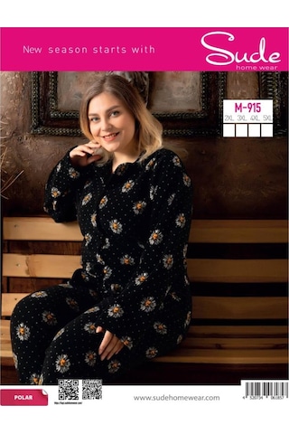 Sude M-915 Papatya Desenli Battal Gömlek Polar Kadın Pijama Takımı Çok Renkli