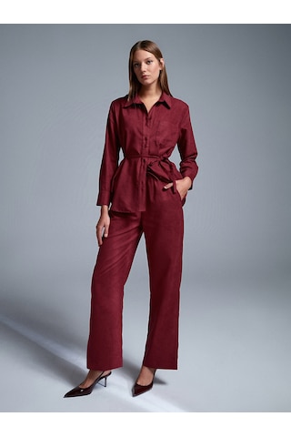 Dilvin 72164 Beli Lastikli Süet Pantolon-bordo Bordo