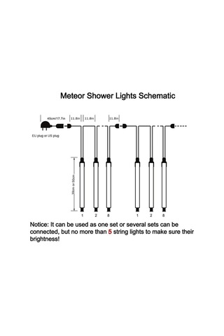 Meteor Kayan Yağmur Işığı Led Dış Mekan 8 Tüp Beyaz 50 Cm