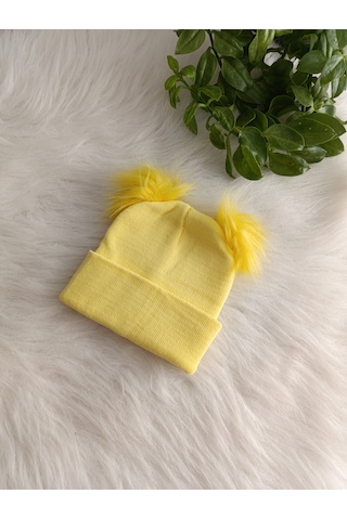 Minilkabebe Çocuk Ponponlu Triko Bere 1-4 Yaş Sarı