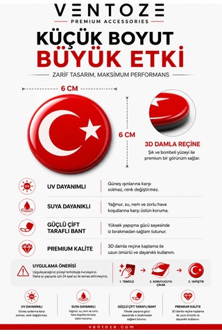 Bayrak Damla Etiket 3d Reçine Logo Sticker Oto Araç İçi Dekoratif Aksesuar 6x1,5 Cm