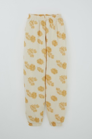 Breeze Kız Çocuk Pijama Takımı Tropik Yaprak Desenli 4-8 Yaş, Krem