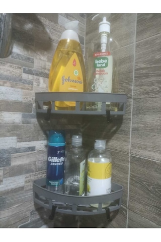 Gri Yapışkanlı Duş Banyo Mutfak Köşesi Sabunluğu Takım Gri