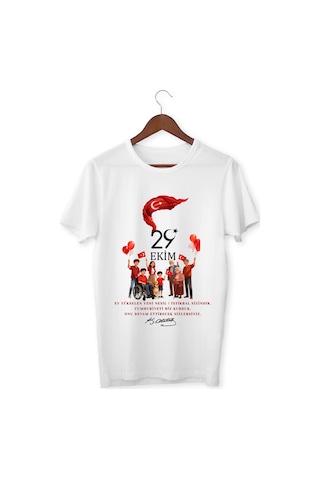 Alpşan Ticaret 29 Ekim Cumhuriyet Bayramı Tişört 29 Ekim T-shirt 102. Yıl Özel Tasarım Tişört Beyaz