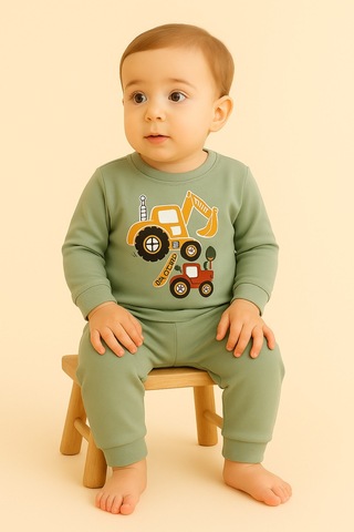 Aden Kids Çocuk Mevsimlik Penye Pijama Takımı Beyaz - Yeşil