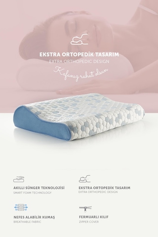 Pafu Visco Boyun Destekli Soğuk Kumaşlı Cooler Ortopedik Yastık Beyaz - Mavi