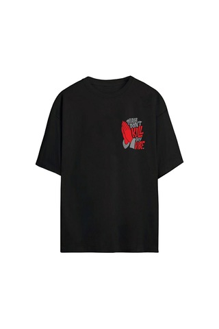 Thewert Sc Plus Unisex Please Don't Kill My Vibe Baskılı Siyah Oversize Tshirt