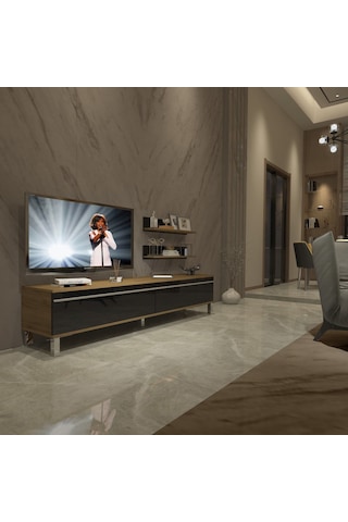 Decoraktiv Eko 4 Mdf Std Krom Ayaklı Tv Ünitesi Tv Sehpası Pera - Siyah