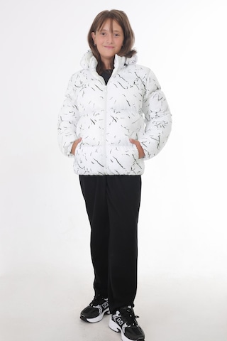 Kız Çocuk Beyaz Çıkabilir Kapüşonlu Su Ve Rüzgar Geçirmez Cepli Kışlık Şişme Mont & Kaban & Parka Beyaz