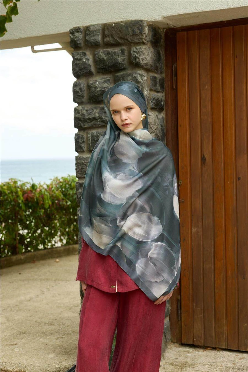 Siyah/yeşil Winter Bloom Soft Şal Siyah