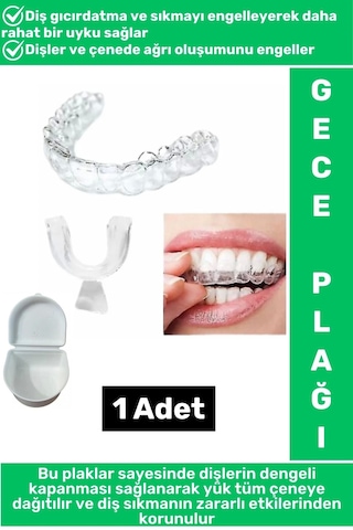 Diş Çene Sıkma Gıcırdatma Bruksizm Önleyici Gece Plağı Koruyucu Uyku Aparatı Protez Kaplı 1 Adet