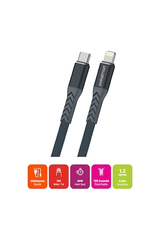 Polosmart Psm118 Type-c To Lightning 20w Hızlı Şarj Ve Data Kablosu 1.2 Metre Gri