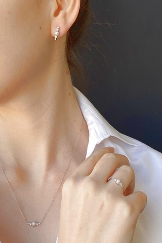 Çıtır Doğal İncili 0,45 Karat Pırlanta Küpe Kolye Yüzük Üçlü Set 10 / Sarı Gümüş