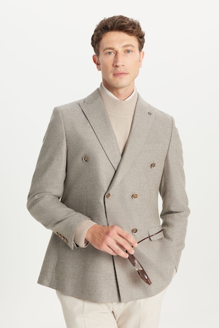 Altınyıldız Classıcs Erkek Bej Yünlü Slim Fit Kırlangıç Yaka Kapak Cepli Diagonal Desenli Blazer Kruvaze Ceket