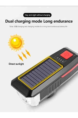 Robesbon Solar Enerjili USB Şarjlı Bisiklet Ön Far ve Korna