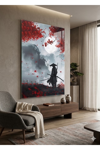 Dolunay Altında Samuray Japon Dekorasyon Duvar Tablosu