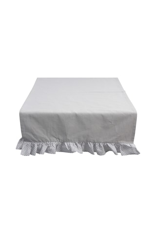 Faralya Life Ekose Fırfırlı Runner 45x140 Cm Pamuklu Masa Runner Dekoratif Masa Örtüsü Açık Gri