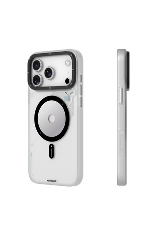 Apple Uyumlu iPhone 17 Pro Max Kılıf M-safe Şarj Özellikli Disk Desenli Youngkit Disc Battle Kapak Gri Gri
