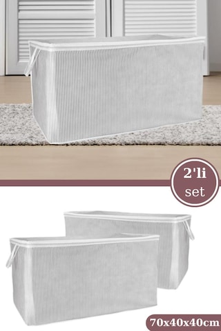 2 Li Maksi Yastık Hurcu Seti, Yastık Yorgan Kıyafet Çamaşır Düzenleyici 70x40x40cm 2 Adet Beyaz - Gri