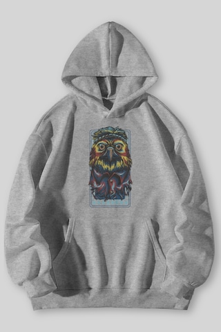 Harmandar Eagle Baskılı Unisex Siyah Gri Kanguru Cepli Kapüşonlu Sweatshirt Hoodie Gri