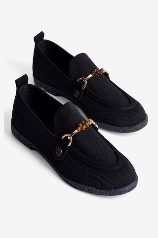 Mubiano Kadın Triko Loafer Babet Gold Detaylı Ares Siyah