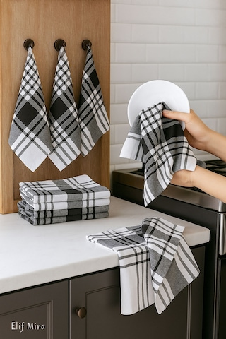 10 Lu Lüks Mutfak Kurulama Bezi Seti 45x65 Cm Table Linen Siyah