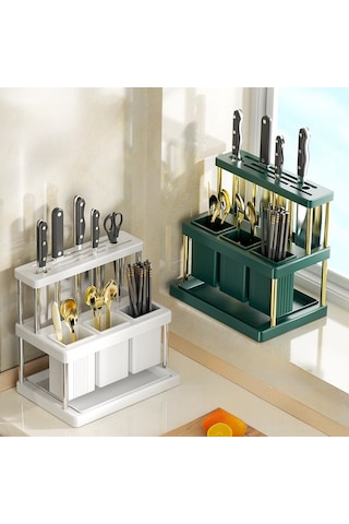 Geeroyoo Mutfak Çatal Bıçak Organizer Çift Kaseklı Fakatlı Tutucu Sıkı Tasarım Sağlam Malzeme Kolay Montaj Siyah-gümüş Renkli Depolama Rakusu Diğer