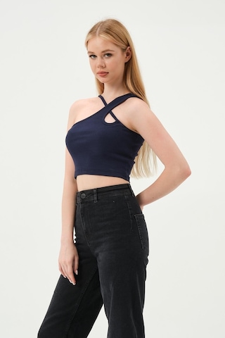 Quhox Kadın Askılı Crop Kaşkorse İndigo