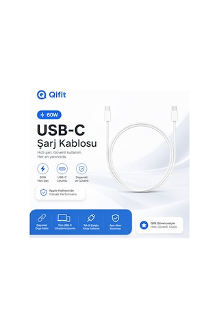 60 W Usb-c Şarj Kablosu 1 M Apple Uyumlu iPhone Samsung Uyumlu Xiaomi İpad Macbook Tablet Laptop Typ-c