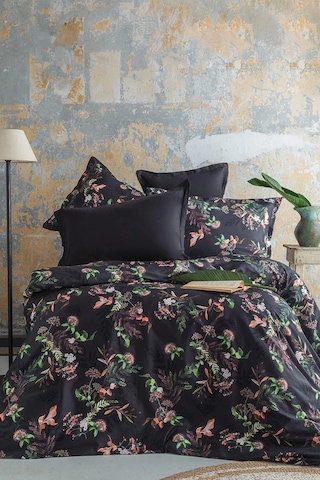 Notte 300 Tc 120 Tel Dijital Pamuk Saten Nevresim Takımı Çift Kişilik Siyah