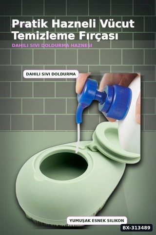 Sıvı Hazneli Yumuşak Silikon Duş Masaj Fırçası - Askılı Ergonomik 1 Adet Bx-313489 Çok Renkli