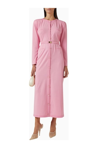 Rowen Rose Belted Cardigan Dress, Lüks Örgü Kumaşlı Kuşaklı Şık Triko Elbise Abiye Pembe 40
