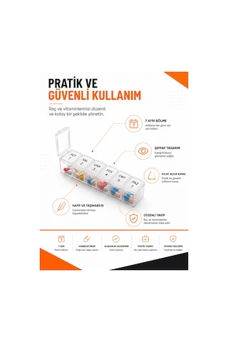 Haftalık İlaç Kutusu 7 Bölmeli Şeffaf Hap Düzenleyici Vitamin Organizatörü Taşınabilir Çok Renkli