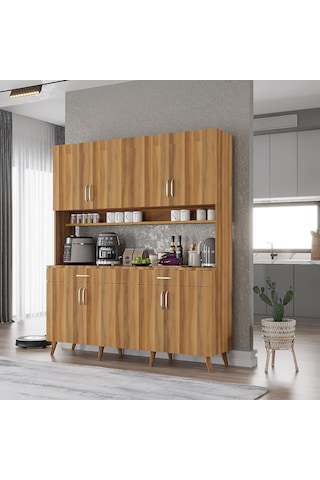 Denze Kahve Köşesi Çok Amaçlı Dolap Kiler Mutfak Dolabı Ceviz 160cm Ceviz