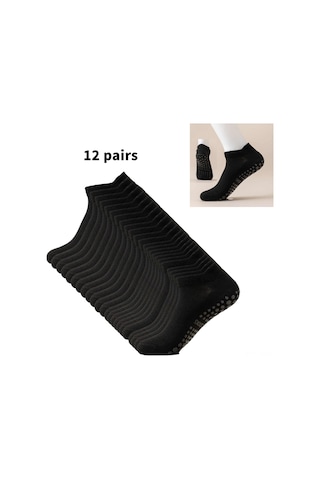 Qingmipy Kadınlar İçin Silikon Anti-s Kayıp Yoga Pilates Çorapları, Ağ Gözlü Nefesli, Spor Koşu Barre Egzersiz, Kısa Paça, Siyah, 12 Çift 34-40 Numara Siyah
