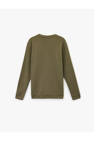 Koton Pamuklu Uzun Kollu Dokulu Basic Bisiklet Yaka Sweatshirt Haki 7wam70014mk