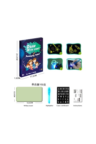 Neevoyu A5 Sarı Çocuk Işıklı Boyama Tahtası - Fosforlu Kalemli, Yeniden Kullanılabilir, Hayal Gücü Geliştirici Grafiti Seti Çok Renkli