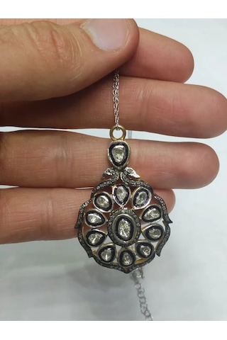 925 Gümüş Ve Polki Elmas Tasarım Kolye 302