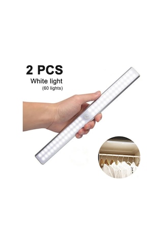 Moveevo 2 Adet Usb Şarjlı Led Sensör Işığı, 60 Led Işık Kaynağı, 4 Seviye Ayar, Girişim Ve Işık Algılama, Dolap-çekmece Aydınlatması, Kablosuz Montaj Diğer