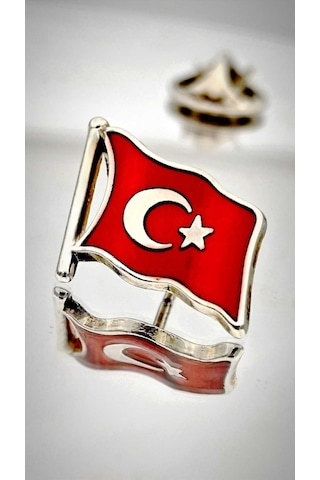 Yörük Tasarım Türk Bayrağı Gümüş Yaka Rozeti 3d 3 Boyutlu Dalgalı