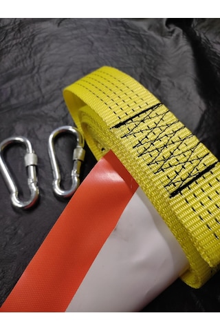 5 Metre Araç Çekme Halatı, 80 Gram Polyester, Çelik Vidalı Kancalar, 3 Ton Çekme Kuvveti, Renkli Güvenlik Bayrakl