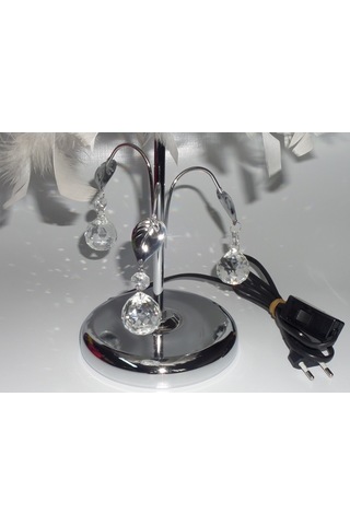 Krem Tüylü Taşlı Yatak Odası Abajuru Krem