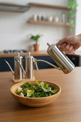 Bambum Standlı 2'li Çok Amaçlı Çelik Demlik Yağlık Yağdanlık 700ml Çelik