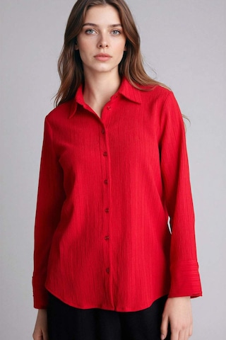 Defacto Regular Fıt Gömlek Yaka Gofre Dokulu Uzun Kollu Gömlek H0467ax26sprd256 Kırmızı-rd256