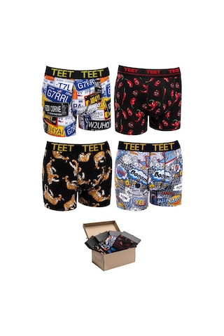 Teet Premium Erkek Boxer Pamuklu Desenli 4'Lü Set K1 001