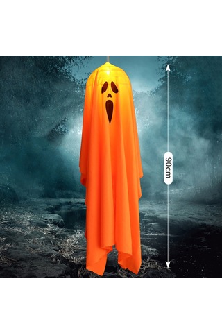 Maiyame Halloween Dekorasyonu Büyük Boy Turuncu Led Işıklı Kanvas Hayalet Asma Lambası - Çığlık Yüzü Atmosfer Oluşturucu Turuncu