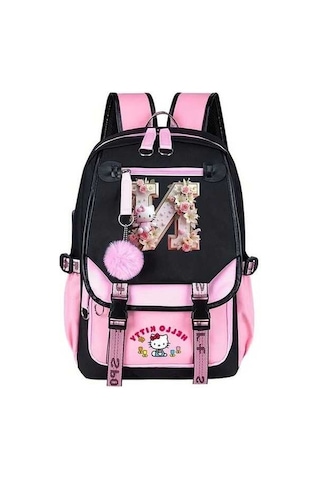 Dancemonkey 26 Harf Tasarımı Pembe N Sanrio Hello Kitty Büyük Kapasiteli Polyester Çanta Çok Renkli