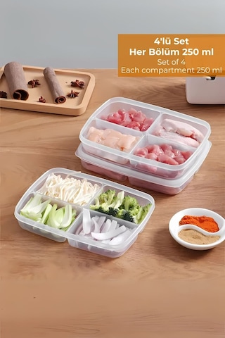 4 Bölmeli Buzdolabı Organizeri 1 Lt, Friz Düzenleyici, 4'lü Set Desenli