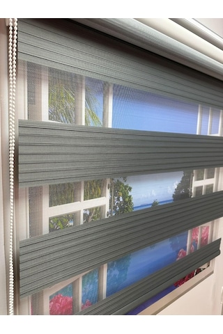 Çift Mekanizmalı Zebra Stor Perde Geniş Gri-beyaz Gri Çok Renkli