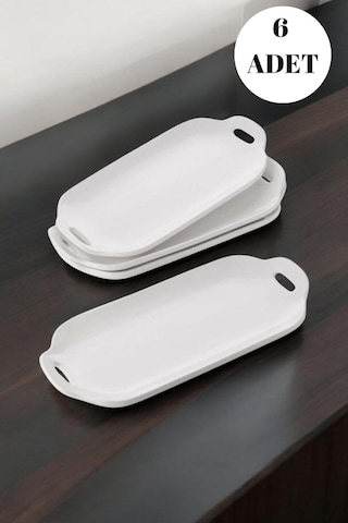 6 Lı Tavuk Dünyası Model Oval Kulplu Tabak - Kayık Servis Sunum Tabağı